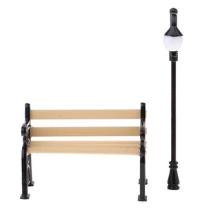 1/12 Dollhouse Miniature Fairy Garden Patio Furniture Park Bench,Street Lamp - Picture 1 of 7