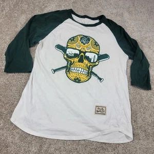 Bay Area Swag Mens Large Baseball T Shirt Sugar Skull Bats Graphic Green White - Picture 1 of 4