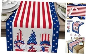 4th of July Table Runner, Stripe Stars Memorial Day Table 13x108in Striped - Picture 1 of 7
