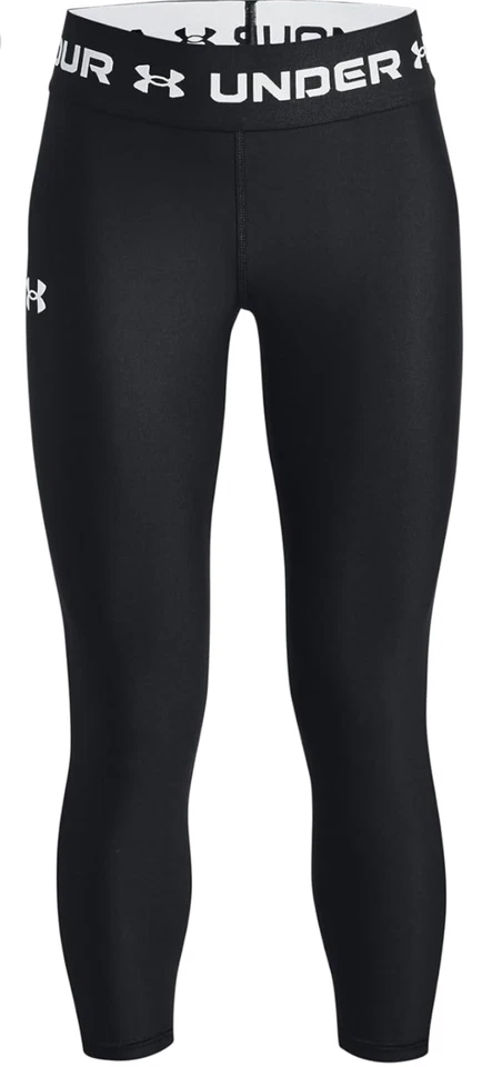 Leggings Under Armour femininas HeatGear armadura tornozelo preto/branco juvenil média - Imagem 1 de 3