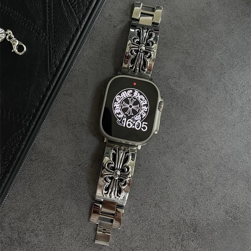 Pulseira de relógio vintage cromada corações para Apple Watch Ultra 3 pulseira unissex - Imagem 1 de 4