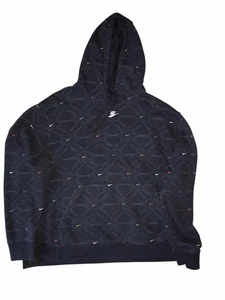 NIKE Mens All Over Print Swoosh Fleece Hoodie 2XL Black Multicolored Logos - Picture 1 of 5