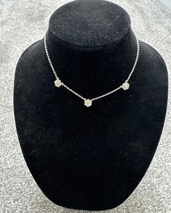 Collier ancien 15" en argent sterling 925 (3) station florale cristal motifs floraux - Photo 1/12