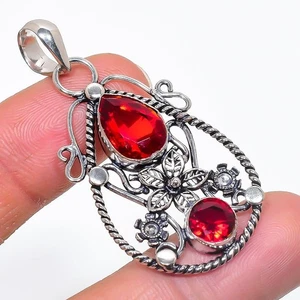 Red Garnet Gemstone Handmade 925 Sterling Silver Jewelry Pendant Size 2" - Picture 1 of 1