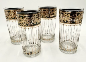 MCM Culver Bavaria Gold Black Tumbler High Ball 12oz Glass Vintage READ - Picture 1 of 14