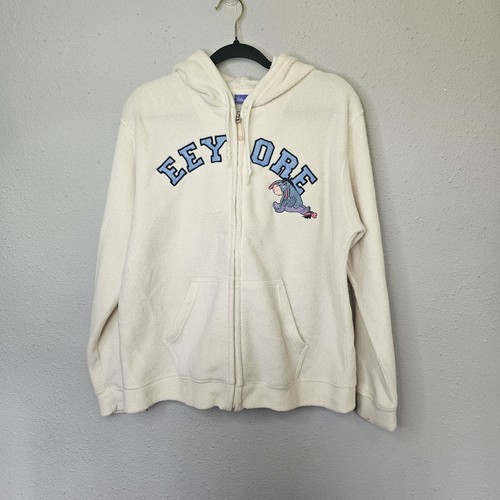 OFF WHITE Disney Eeyore Spellout donna grande felpa con cappuccio giacca zip bianco sporco blu