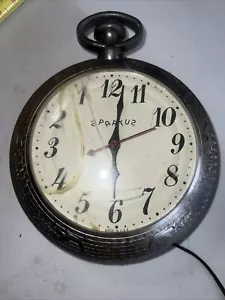 Spartus Corporation Backwards Bar Pocket Watch Wall Clock 1960's - Picture 1 of 5