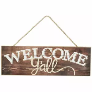 Rustic Wooden Welcome Y'all Sign - 15" x 5", Vintage Brown Front Door Decor - Picture 1 of 2