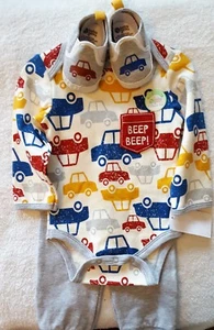 Baby Gear Boys 3 Piece Set Includes Shoes, Bodysuit, Pants (Beep, Beep) Cars - Picture 1 of 5