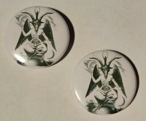 1x Baphomet Button Black Metal Punk 666 HC Punkrock Satanist Satan Anti Religion - Foto 1 di 1