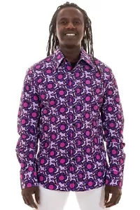 Chenaski Mens Hippie Long Sleeve Shirt Floral Purple - Picture 1 of 6