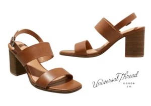 Universal Thread Chunky Block Heel Sandals Open Toe Dress Cognac Brown Hope 9 - Picture 1 of 14