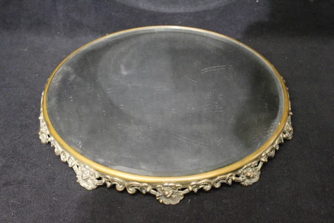 19th Century Victorian Rococo Plateau With Beveled Mirror  14" Cover