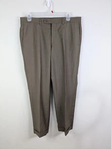 Jack Victor Dress Pants Men's 38x30 Brown Super 110's Wool Pleated Cuffed - Picture 1 of 6