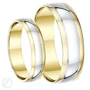 9ct Two-Colour His & Hers Wedding Ring Band 5mm 7mm 9k - Picture 1 of 4