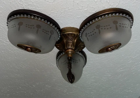 1930s art deco bronze 3 light slip shade flush mount fixture Cover