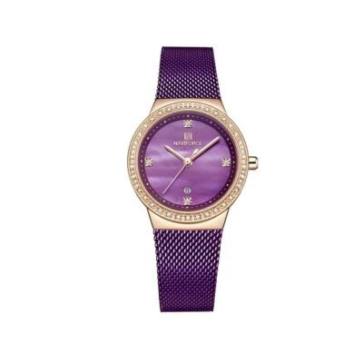 Reloj de cuarzo Naviforce para damas homenaje oro rosa púrpura moda Reino Unido Foto 1 de 4