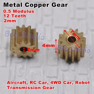 Motor Metal Copper Gear 0.5 Modulus 12 teeth 2mm Shaft Car 4WD Transmission Gear - Picture 1 of 6