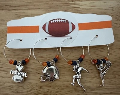 Football Wine Charms, Deluxe Football Wine Charms, Blue Orange Football 🏈 🍷 - Image 1 of 4