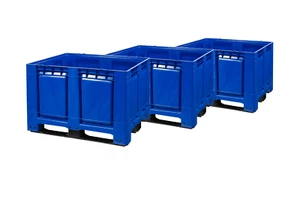 3 Stück Palettenboxen Großbehälter 1200x1000x790mm Palettenbehälter 3 Kufen Blau - Bild 1 von 5
