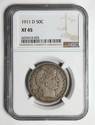 1911 D Barber Half Dollar NGC XF-45 - NO MARKS! Cover
