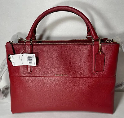 Coach Pebbled Leather Turnlock Borough 33731 Red Currant NWT ONE LISTED $550 - Image 1 of 4