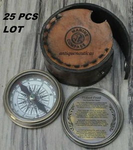 Maritime Nautical Brass Poem Compass With Leather Box Lot of 25 Compass Handmade - Picture 1 of 6