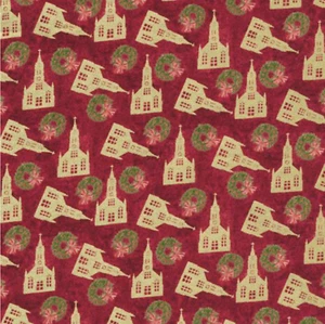 Christmas Silent Night Church Gold Sewing Quilting Fabric Red FQ by Ro Gregg - Bild 1 von 6