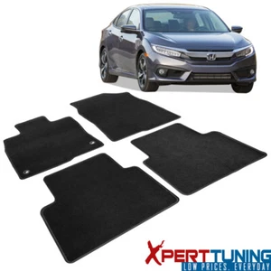 Fits 16-21 Honda Civic Sedan Floor Mats Carpet Front & Rear Black 4PC -Nylon - Picture 1 of 6