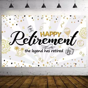 Happy Retirement Party Decorations Giant Black And Gold Sign Banner Photo Booth - Picture 1 of 7