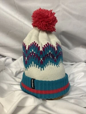 Patagonia Invierno Esquí Sombrero Gorro con Puff Ball Polvo Verde azulado y rosa Foto 1 de 3