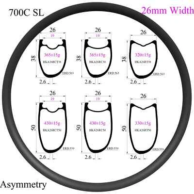 Aros de bicicleta 700C carbono estrada/pista assimetria clincher sem câmara roda tubular - Imagem 1 de 4