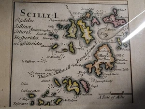 1695 Antique Map of Scilly Isles - Hand Coloured in Great Condition - Framed - Picture 1 of 2
