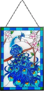 Pfau Buntglas Fensterbehang, handbemalte Glas Sonnenfängerplatte mit - Bild 1 von 12
