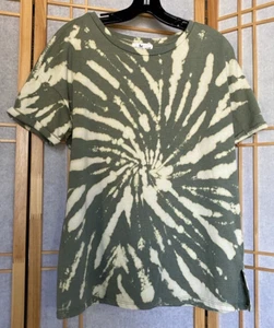 Olive & Oak Camo Green Cream Tie Dye Short Sleeve Sweatshirt Fleece Womens Med - Picture 1 of 10