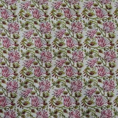 5 Yard Indian Cotton Fabric 42" Wide Sanganeri Floral Printed Fabric Hand Dyed - Image 1 of 4