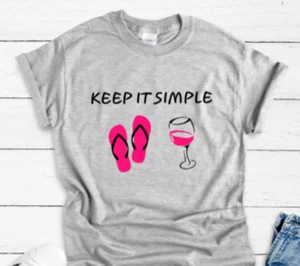 Keep It Simple Flip Flops and Wine Gray Unisex Short Sleeve T-shirt - Picture 1 of 2
