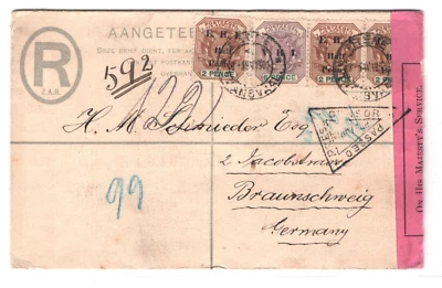 BOER WAR TRANSVAAL ZAR BRITISH OCC Cover Registered Germany 1901 MA1442 - Image 1 of 4