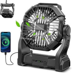 Portable Rechargeable Camping Fan, LED Lantern w/ Hanging Hook, 270° Rotation - Picture 1 of 12