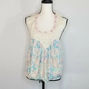 Free People Anthropologie Womans SZ XS Lace Floral Ruffled Halter Tank Top Boh0 - Picture 1 of 7