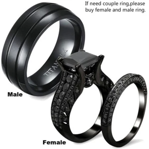 New Couple Engagement Rings 18K Black GP&Titanium steel Wedding Promise Rings - Picture 1 of 10