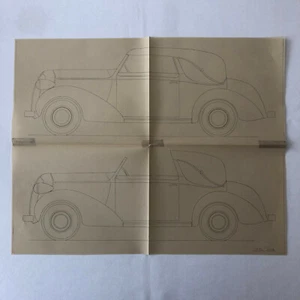 1936 Coachbuilder Car Design Blueprint Rendering Blue Print Coupe Cabriolet  - Picture 1 of 10