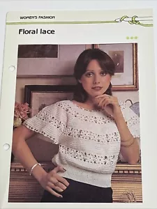 Floral Lace Womens Sweater Crochet Pattern Card Marshall Cavendish - Picture 1 of 4
