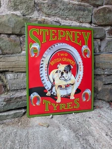 Stepney Tyres Enamel Sign Tyres enamel sign enamel two British grippers bull dog - Picture 1 of 10