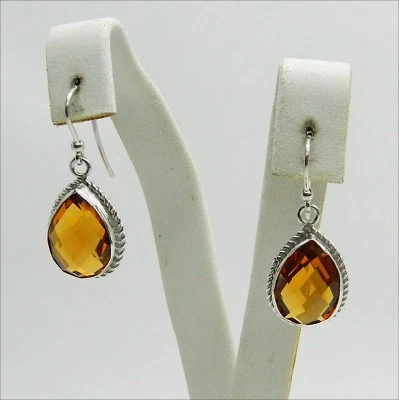 ORECCHINI IN ARGENTO 925 CON GOCCE DI CITRINO FACCETTATE PENDENTI AGHT 015 - Immagine 1 di 3