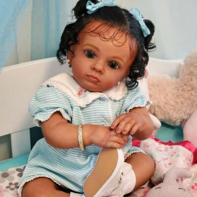 24'' Reborn Baby Doll Vinyl Silicone Newborn Babies Girl Dolls African Baby Doll - Image 1 of 4