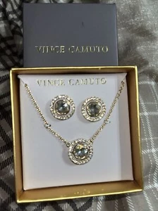 Vince Camuto Round Halo Pendant Necklace Earring Gift Box Set Dressy Classic New - Picture 1 of 3