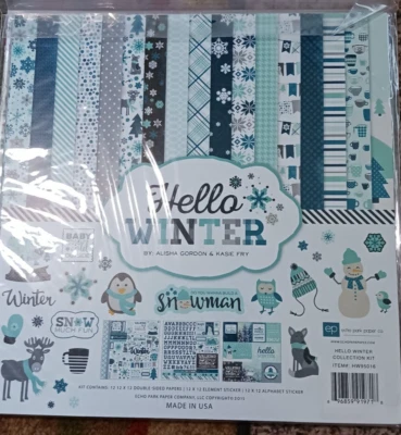Echo Park Hello Winter 12x12 Scrapbook Collection Kit Stickers Paper - Image 1 of 2