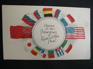 National Flags Allies United for Principles of Right & Fair Play WWI Postcard - Picture 1 of 2