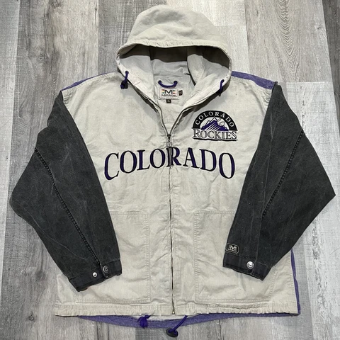 VTG Colorado Rockies Color Block 90s Embroidered Canvas Hooded Baseball Jacket Cover